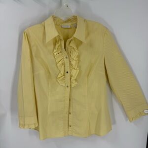 New York & Company Yellow stripe Ruffled button up shirt/Blouse XL
